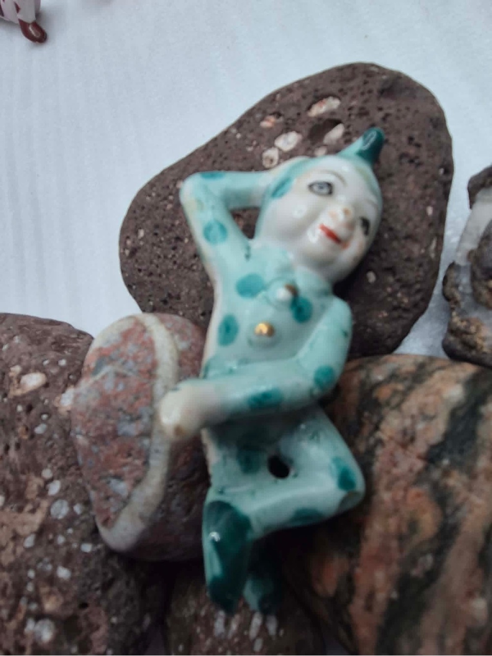 Rare MCM Polkadot Pixie Figurine - Miniature Elf in Green Polkadots 1950s Japan